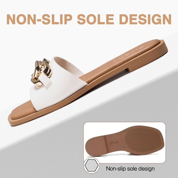 ⚡Women's White Flat Sandals Fashion Slides With Soft Faux Leather Slippers - Picture 4 of 5